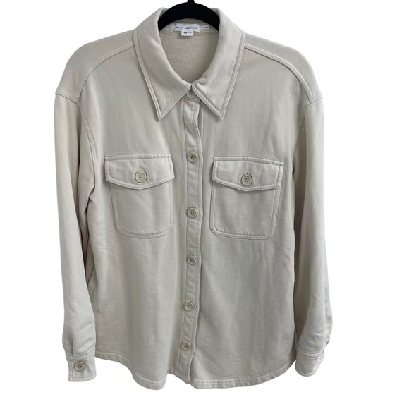Good American Pure Cotton Button Up Fleece Shacket in Bone Womens XXS / XS AS IS - Picture 2 of 8